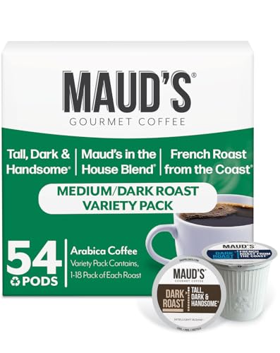 Maud's Dark Roast, Medium Roast & French Roast Coffee Pods Bundle, 54 ct, Recyclable Single Serve Pods – 100% Arabica Coffee, Compatible with Keurig K Cups Maker