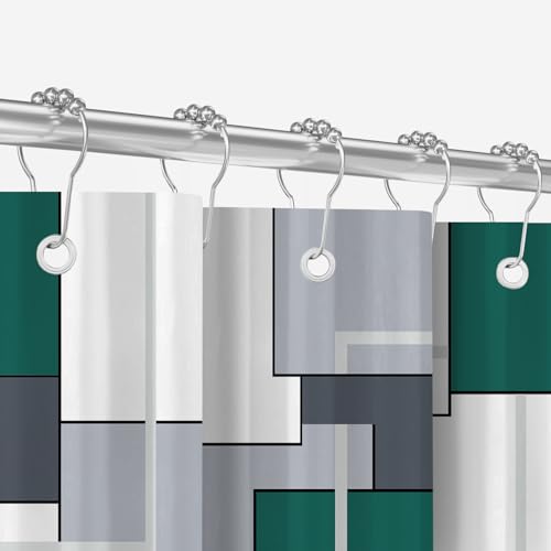 Rideau de douche avec anneaux de rideau de douche en métal - 180 x 200 cm - Carré - Vert émeraude - Ourlet lesté - Textile anti-moisissure - Imperméable -...