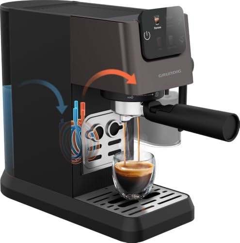 Foto von GRUNDIG - KSM 5330 Siebträgermaschine - 1628 W - 15 Bar Pumpendruck - Dark Inox - Milchbehälter 300ml - Touch-Display - BrewSense Technologie - 1,1L Wassertank - Espresso & Cappuccino - Robust