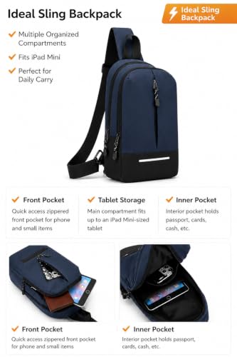 Image of Sling Bag for Men & Women- Crossbody Sling Bag for Travel, Cycling & Hiking | Waterproof Shoulder Bag with Compartment and Zipper Pockets