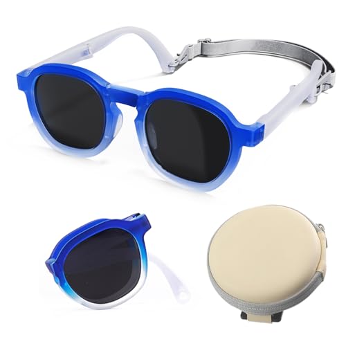Lechchy Foldable Polarized Kids Sunglasses with Adjustable Strap, UV400 TPEE Frame Sunglasses for Boys & Girls Age 3-12 (Gradient Blue)