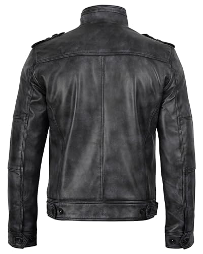 Image of fjackets Mens Leather Jacket - 100% Real Lambskin Cafe Racer Leather Jacket Men Moto Style Jackets