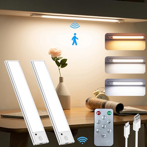 Opiniones y reviews de Iluminación los 5 mejores. 50 Luz Led con Sensor de Movimiento, 2PCS Luces para Debajo del Clóset Recargables con 3 Colores y Brillo Ajustable, con Control Remoto, para Recámara, Clóset, Pasillo,...