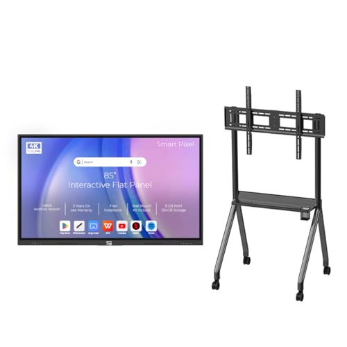 Image of 86 Inche 4K UHD Touch Screen LED TV UltraTouch Display Interactive Flat Panel with Monitor 3840x2160 Pixel 8GB 128GB with Display Stand Heavy Duty Adjustment Floor TV Trolley with Bracket.