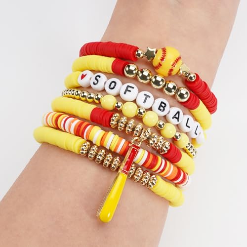Image of Football Baseball Soccer Beaded Bracelets for Women Stackable Game Day Sports Theme Bracelet