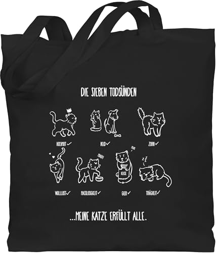Shirtracer Baumwolltasche - Katzenbesitzer Geschenk Katze - witziges Katzenmotiv - Todsünden - Unisize - Schwarz - katzentasche schulter beutel mit katzen cat tieren stoffbeutel