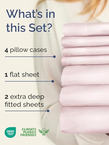 Image of Extra Deep Split King Sheet Set - 7 Piece Cooling Sheets - Lavender Pink | Hotel Luxury Bed Sheets Set, Easy & Secure Fit, Ultra-Soft, Wrinkle & Fade Free, Comfy Sheets Set with Extra Deep Pockets