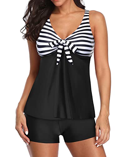 Image of Yonique Women 2 Piece Flowy Tankini Swimsuits with Boyshorts V Neck Swim Tank Tops Bathing Suits Modest Swimwear