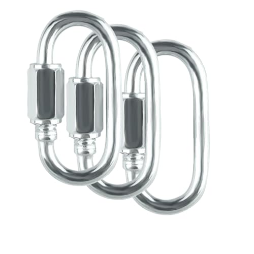 Stainless Steel M8 Chain Link,3PCS 5/16 Quick Link,Oval Locking Carabiner,1524Lbs Capacity,Large Dog Chain,Camping Equipment