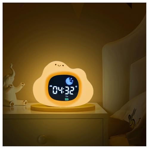 Digital Sunrise Alarm Clock for Kids – Sleep Trainer with White Noise, Soothing Red Night Light (30-min Auto-Off), 6 Brightness & Volume Levels, USB-C Rechargeable, Tap Snooze & Color-Changing Light
