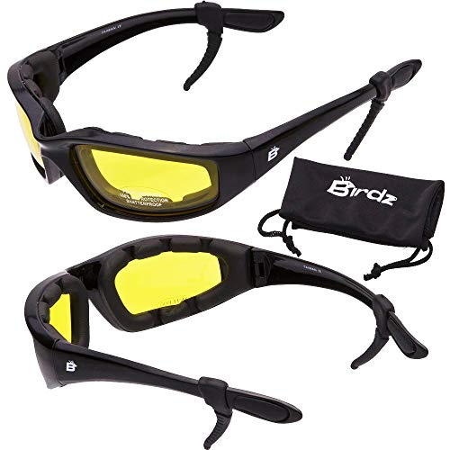 Birdz Oriole Motorcycle Padded Glasses Yellow Anti Fog -Free Rubber Ear Locks #TOP5