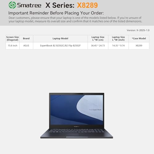 Image of Smatree Hard EVA Protective Sleeve Case Compatible for 15.6 inch ASUS ExpertBook B2 B2502C /B2 Flip B2502F, Anti-Shock and Waterproof Laptop Case, Green (X8289G)
