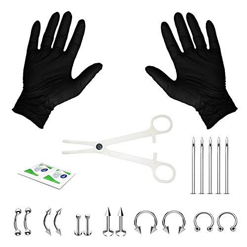 BodyJ4You 20PC Pro Piercing Kit BCR CBR Labret Tragus Nipple Nose Lip 16G Silvertone Body Jewelry
