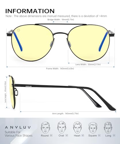 Image of ANYLUV Blue Light Glasses for Men, Circular Frame Single Brow Bridge Design Campus Style Glasses Anti Eyestrain for Screen