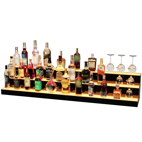 MESAlLUP 60 Inch 3 Tier Lighted Liquor Bottle Display Shelf, LED Bar Shelves with Remote Control, Mulit Color Lighting for Home Mini Bars Decor, Restaurants & Party Use, Acrylic Stand