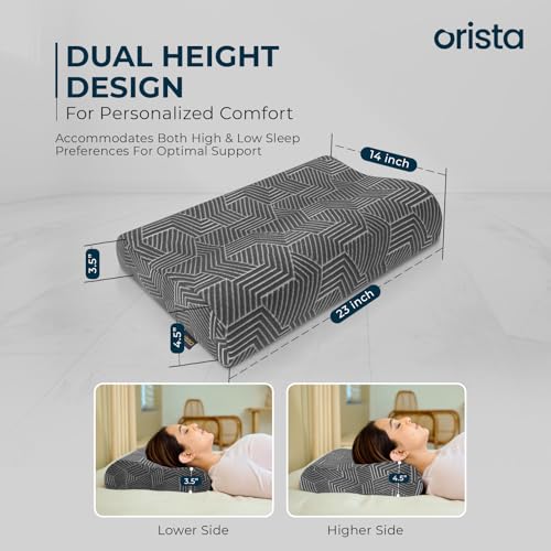 Image of Orista Advance Gel Blended Contour Memory Foam Pillow | 2 Year Warranty |Orthopedic Neck & Shoulder Support Pillow for Sleeping | Improves Posture & Spinal Alignment | 23 x 14 x 4.5 Inch | Set of 2