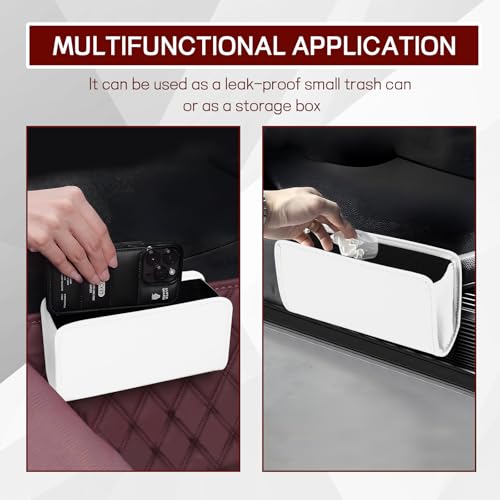Image of Hovom Car Trash Can, Leather Waterproof Automotive Garbage Can with Trash Bag, Hanging Mini Vehicle Trash Bin, Small Auto Door Organizer Storage Pouch, Universal Car Accessories (White)