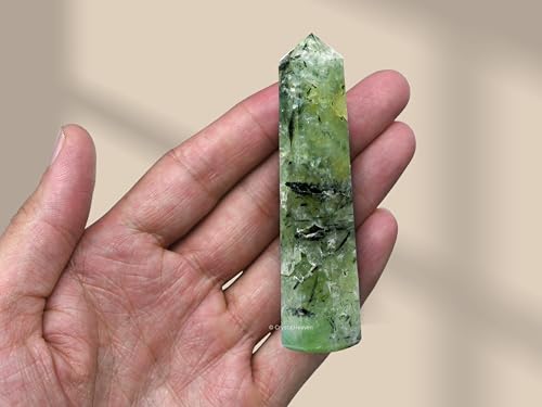 Image of Crystal Heaven Prehnite Crystal Tower Obelisk Point For Chakra, Healing And Balancing - Aaa Grade Original Certified Gemstone Agate For Reiki Meditation Yoga Spiritual (3-4 Inches)