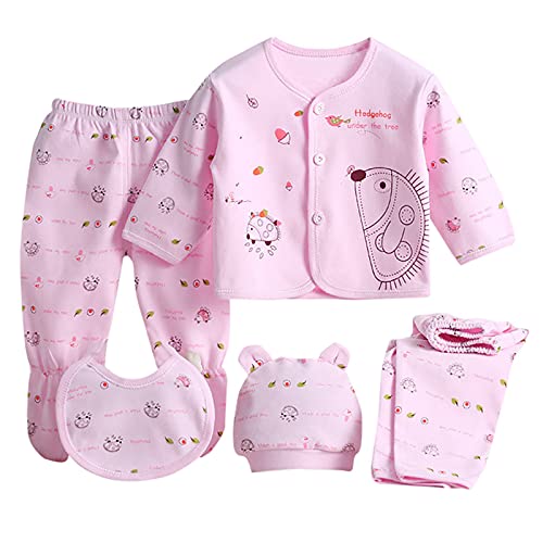 Conjunto de 5 peças de blusa de manga comprida + chapéu + calça para bebê menino menina conjunto de
