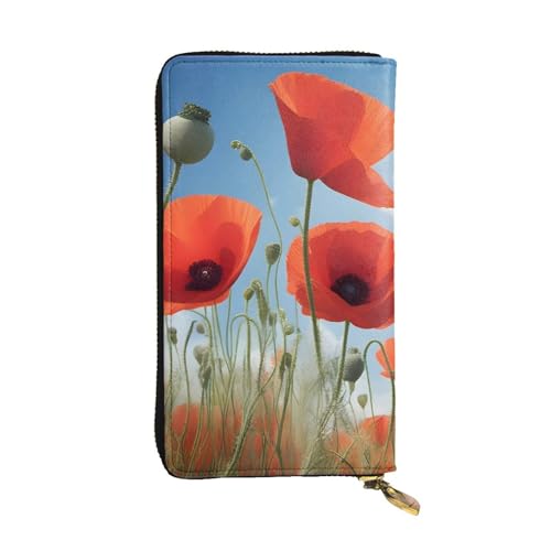 Portefeuille long en cuir coquelicots idée cadeau tendance pour femme