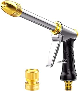 Upgrade Water Hose Nozzle Long Rod Garden Hose Nozzle Heavy Duty metal Brass sprayer 360° Rotaing spray gun for car wash, Plants and Lawn,Patio Gardening, Pets Shower Hose Nozzle + Quick Connector