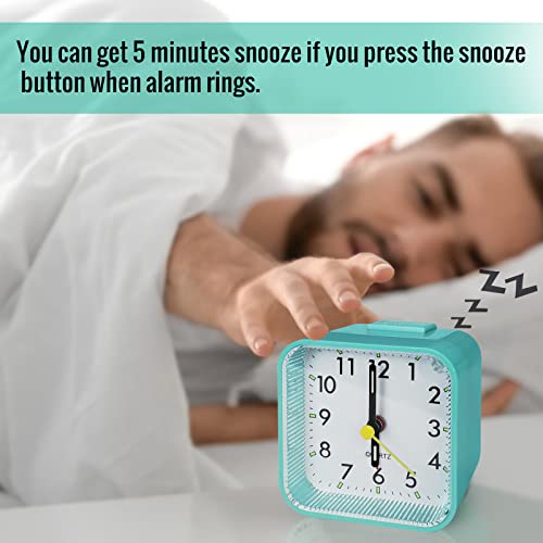 Image of Lamisola Small Battery Operated Analog Alarm Clock, Travel Clock, Quieter Bedside Clocks for Bedrooms Bathroom Shelf Desk, Green