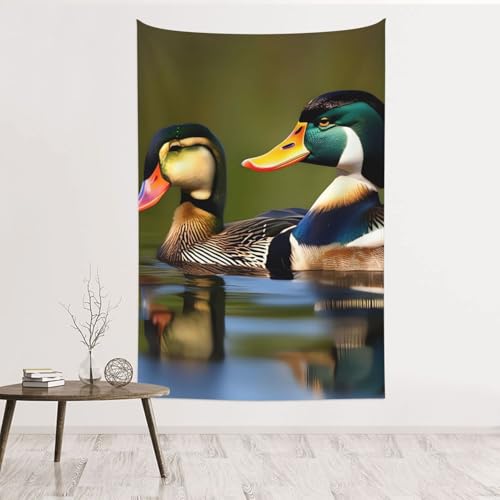 Tapisserie murale deux canards colverts en velours pêche de haute qualité