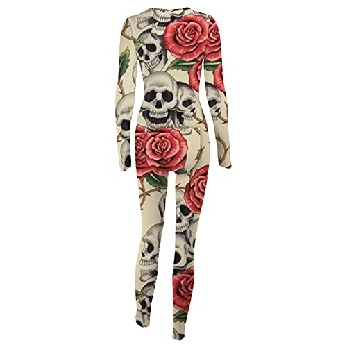 Mercatoo Calça de lã feminina moletom com botão para baixo estampa de Halloween aba, gola V e pijama