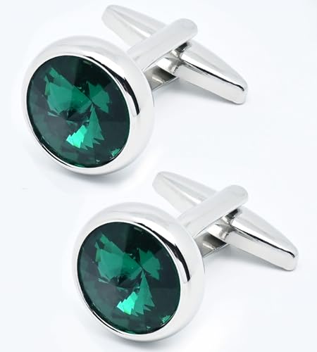 Mancuernillas de metal plateado con piedra verde miniatura 6