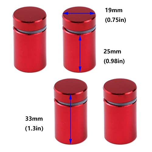 Image of Antrader 4Pcs Glass Standoff 3 /4 inchx1 inch,Solid Aluminum Sign Standoff Screw,Red | Cylindrical Wall Spacers for Signs & Art,Rubber Gasket Avoid Scratching Panels