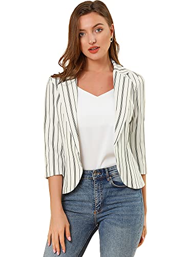 Blazer rayé à manches 3/4 stretch et fluide ouvert sur le devant