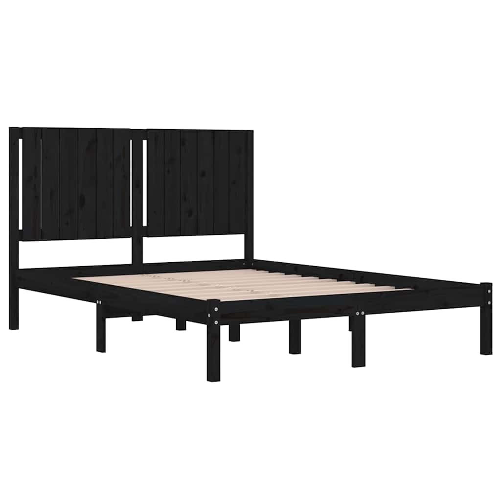 lite drewno sosnowe z zagłówkiem klasyczna 140x190 cm czarny | Rama łóżka sosnowa 140x190 cm czarna lite drewno klasyczny zagłówek stabilna
