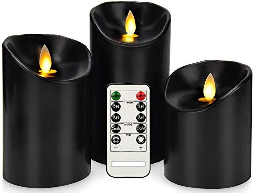 Enpornk ZW10003 Flameless Candles with brich Effect Set of 3 Dripless Real Wax Pillars Include Realistic Dancing LED Flames and 10-Key Remote Control with 24-Hour Timer Function, Birch 4
