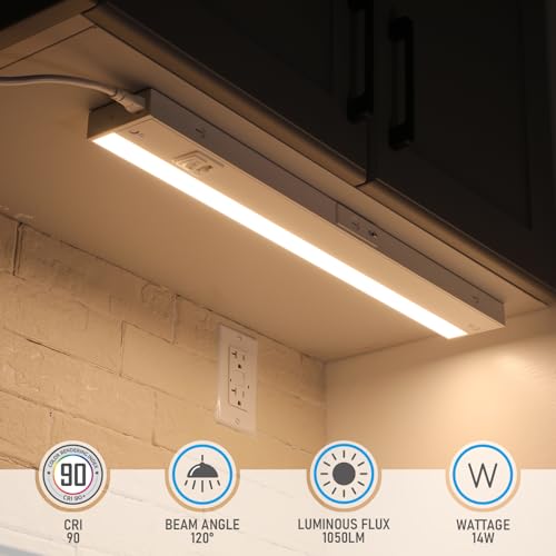 Image of TORCHSTAR 4-Pack 22 Inch 5CCT LED Under Cabinet Lighting Aluminum, White | Linkable, ETL T24, Hardwired & Plug-in, 14W 1050LM, CRI90, 120V Dimmable, For Kitchen Counter, 2700K /3000K /3500K /4000K /5000K