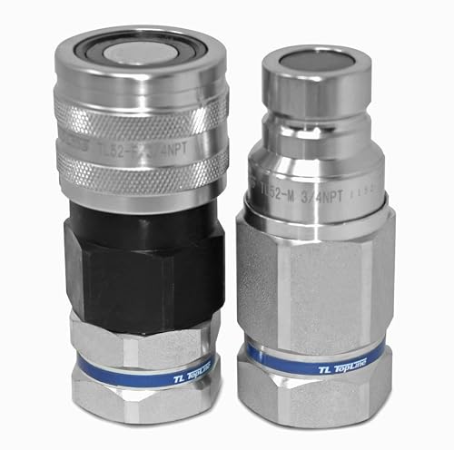Image of 3 /4 inch NPT Flat Face High Flow Quick Connect Hydraulic Coupler - 3 /4 inch Body Size (TL52) - to mount directly on High Flow skid steer loaders - with dust caps