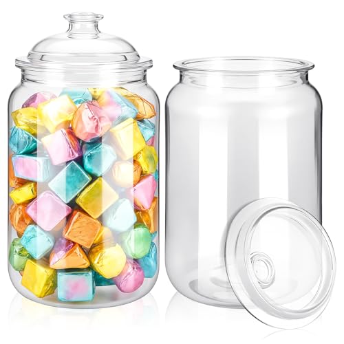 Limbeuuu 2 Pcs 1 Gallon Candy & Cookie Jar Plastic Jars with Lids Decorative Apothecary and Candy Buffet Container Clear Airtight Food Storage Canister (Classic Style)