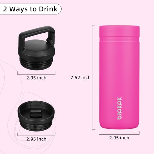 Image of BJPKPK 20 oz Insulated Travel Water Bottle, Coffee Tumbler Stainless Steel | Double Wall Vacuum, Leakproof, Thermal, Keeps Hot /Cold, Dishwasher Safe, Spill Proof, Wide Mouth, 2 Lids, Barbie Pink