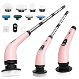 SINZUX Electric Spin Scrubber, Electric Cleaning Brush with 8 Replaceable Brush Heads, Power Scrubbing Brush with LED Display and Adjustable Extension Handle, Power Scrubber for Bathroom Kitchen Car