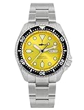 TACTICAL FROG Heimdallr SKX007 Montre de plongée automatique en acier inoxydable pour homme, mouvement NH36A C3 lumineuse, résistante à l'eau jusqu'à 200 mètres, multicolore, jaune, Moderne