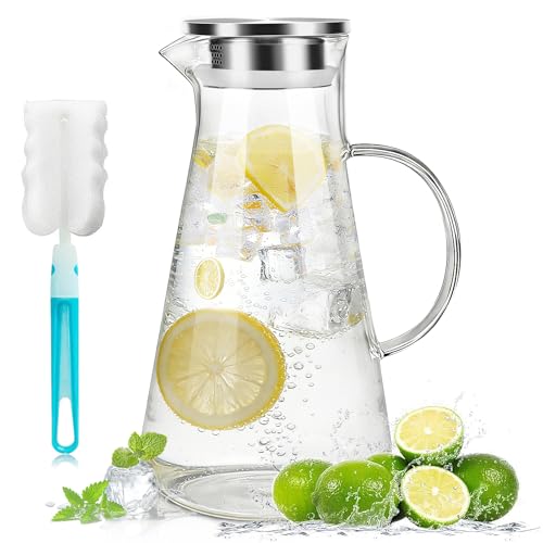 2200ml Glaskaraffe Mit Deckel, Wasserkaraffe Aus Borosilikatglas, Karaffe/Teekanne Glas Für DIY Getränke, Hot Cold Water Iced Tea Wine Coffee Milk And Juice