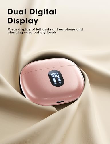 Image of jaddsa Wireless Earbuds Bluetooth 5.3 Ear Buds, Hi-Fi Stereo Bass Ear Buds with 48H Playtime & LED Display, Lightweight in-Ear Headphones with Mic, IPX7 Waterproof, Touch Control for iPhone Rosegold