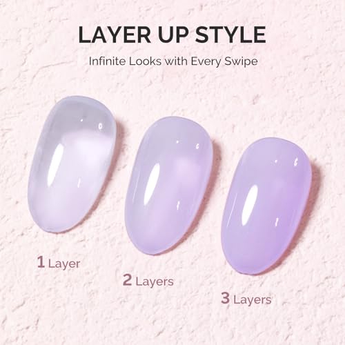 Image of MelodySusie Jeweliver Gel Nail Polish, 0.5Fl Oz Lavender Puprle Jelly Gel Polish Sheer Translucent Nude Soak Off UV LED Light Cure Spring Summer Colors Nail Art Manicure Nail Art DIY at Home JM04