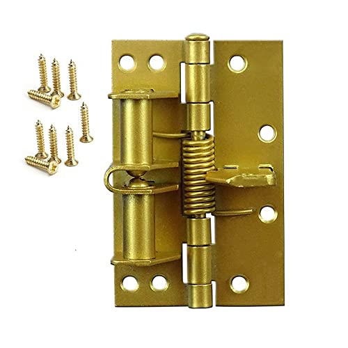 YYQS Multifunctional Spring Positioning Hinge Door Closer, 304 Stainless Steel Flat Door Thick Hinge Door Butt Hinges (Gold) Cover