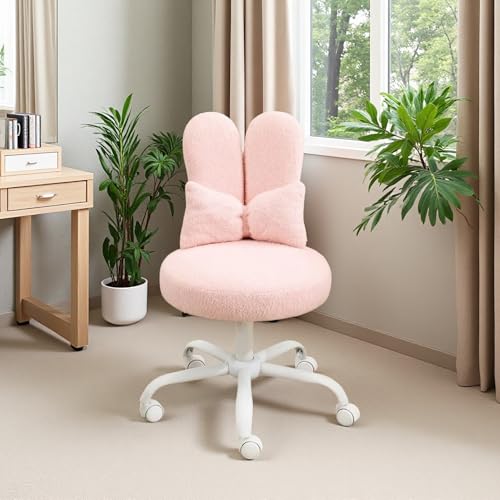 VINGLI Playful Rabbit Ear Swivel Pink Vanity Desk Chair with