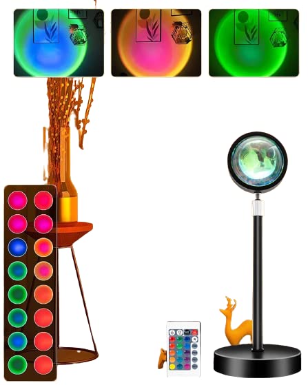 AMSO Products Acrylic Sunset Lamp with Remote, 16 Colors Night Light 360° Color Changing Sunset, Sun Light and Night Light for Photography, Bedroom and Photography (Pack of 1, Multicolor)