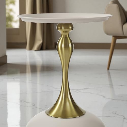 Image of The Attic Luxe Pebble End Table Textured Metal Design, Tea Table for Living Room, Ivory