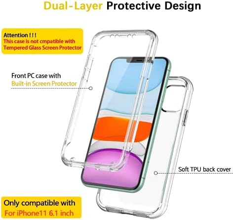 QAAA Clear Case Compatible with iPhone 12 Mini 5.4 inch with[Built-in Screen Protector] Full-Body 360 Degree Hard PC Soft TPU Heavy Duty Protection Durable Strong Hard Phone Cases Cover