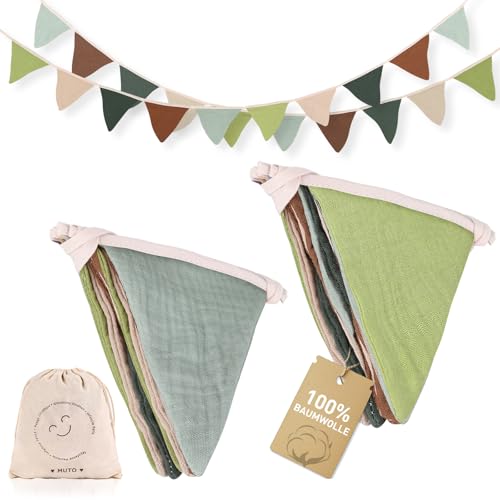 MutoToy 2 Stück Stoff Wimpelkette Girlande Morandi Grün