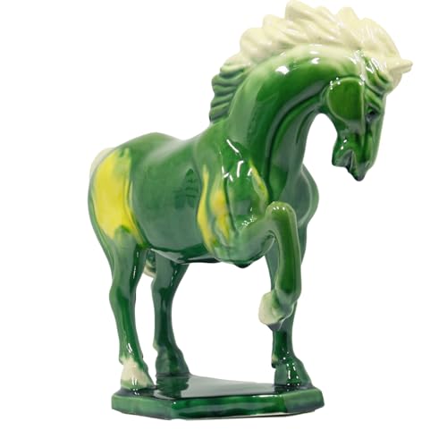 Ceramic Horse Sculpture -8 inch Hand Made Tang Tri-Color Cultural Art Piece,Museum Collection Inspired Home and Office Decor (Green)