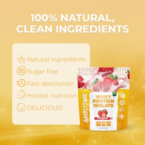 Image of About Time Whey Protein Isolate Powder 25g Strawberry, Natural Ingredients, Non-GMO, Gluten-Free, Lactose-Free, Zero Sugar, Low Carb, 32 Servings